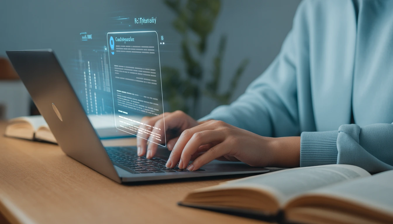 lose up of hands typing on laptop with Claude and Perplexity AI tools for students