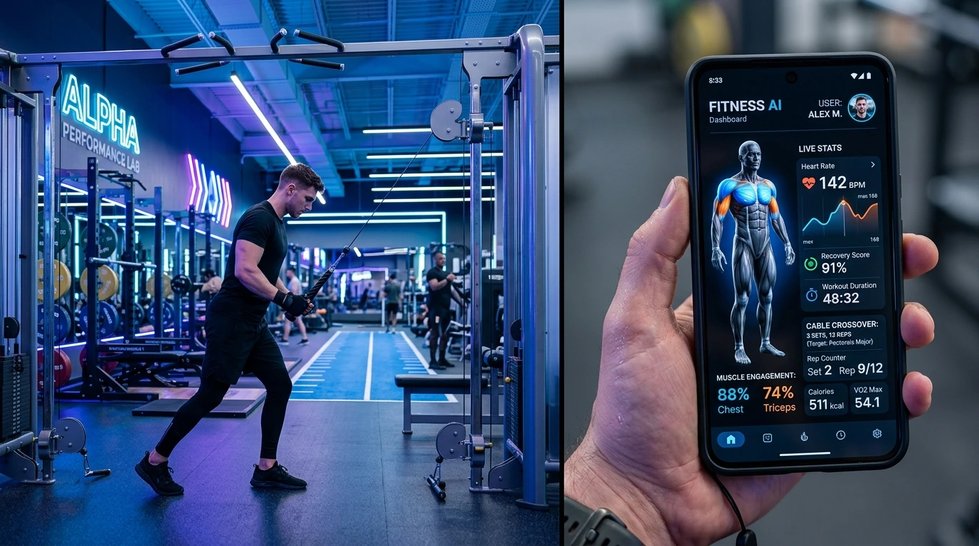 Detailed guide on how to use AI for fitness showing a smartphone app with workout analytics