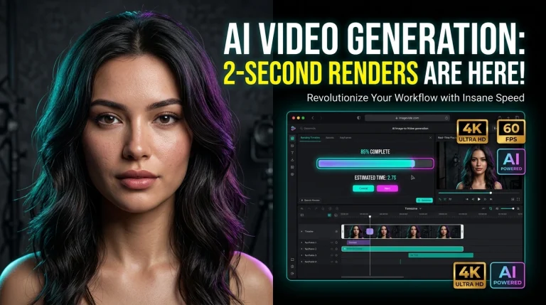 Gen-Motion AI Model Workflow masterclass thumbnail featuring realistic AI girl render and editing dashboar
